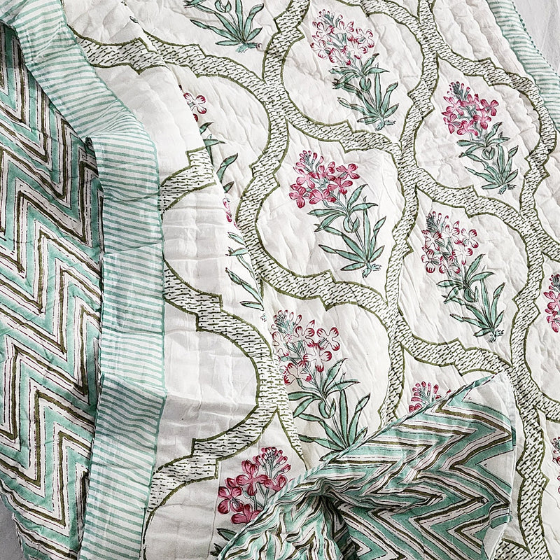 Floral Jaal Single Hand Blocked Quilt