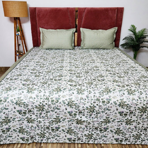 Floral With Checks Cotton Bedsheet
