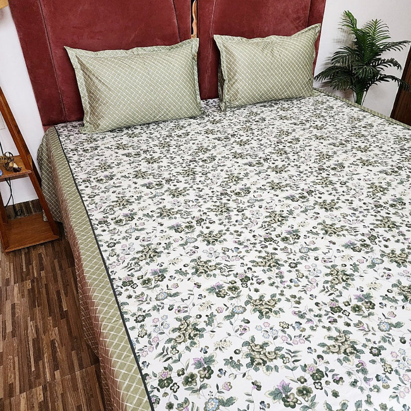 Floral With Checks Cotton Bedsheet