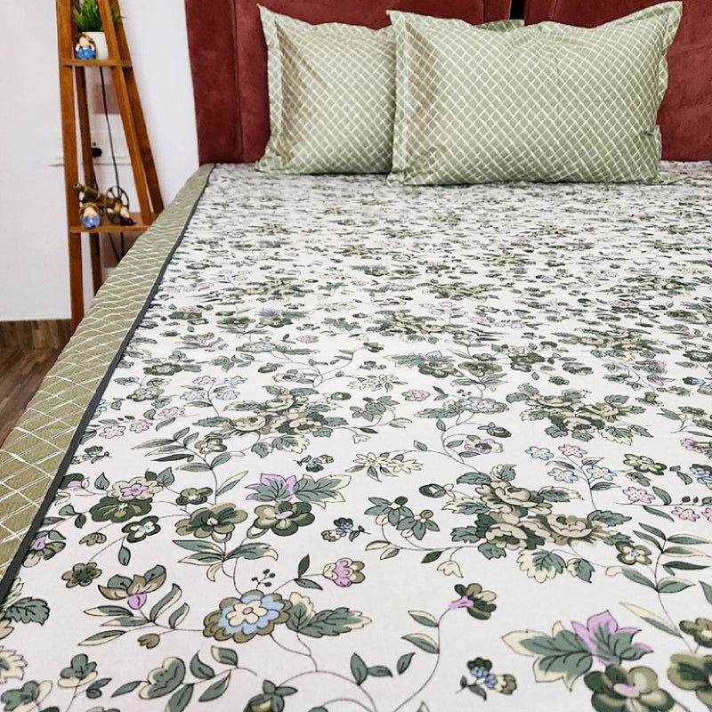 Floral With Checks Cotton Bedsheet