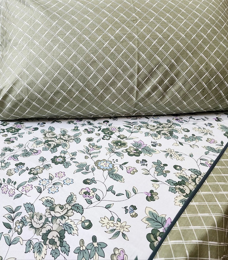 Floral With Checks Cotton Bedsheet