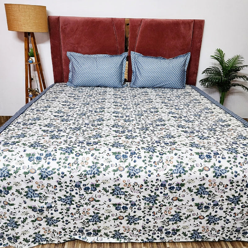 Beautiful Blue Floral Cotton Bedsheet