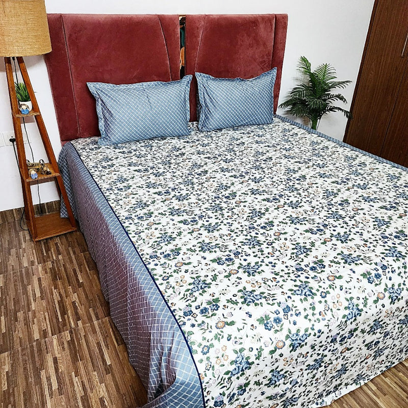 Beautiful Blue Floral Cotton Bedsheet