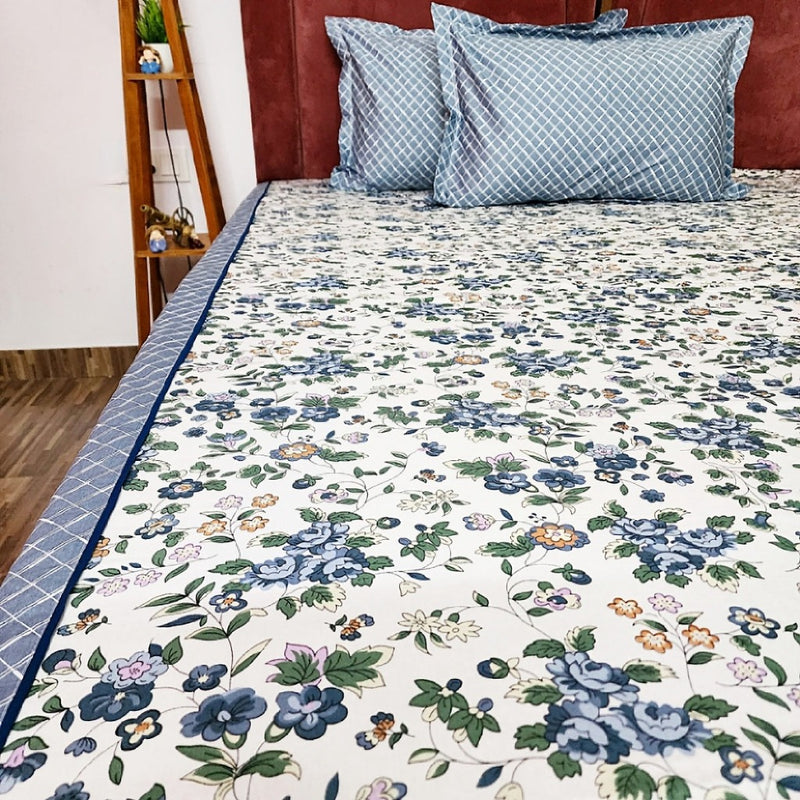 Beautiful Blue Floral Cotton Bedsheet