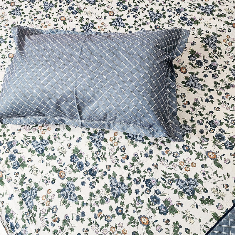 Beautiful Blue Floral Cotton Bedsheet