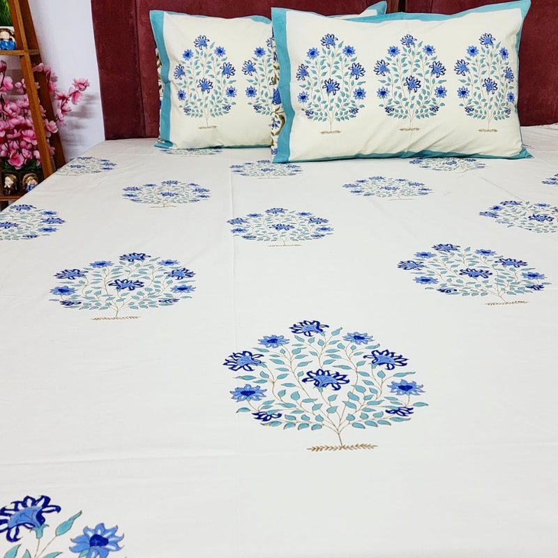 Blue Floral Beauty Hand Blocked Bedsheet