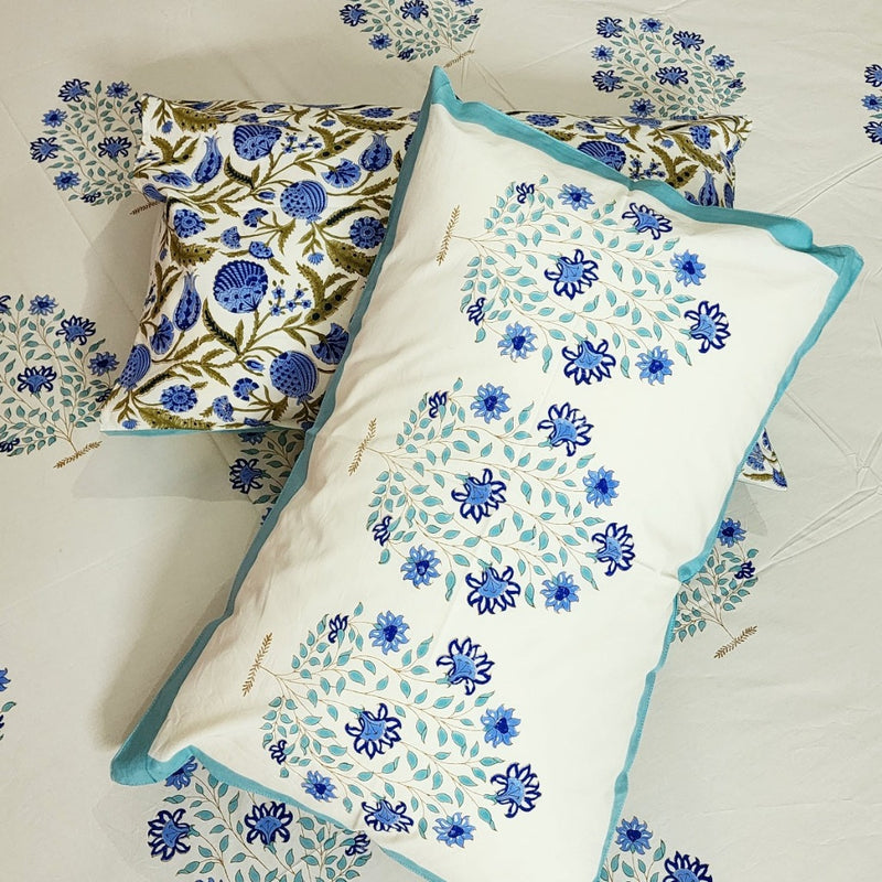 Blue Floral Beauty Hand Blocked Bedsheet