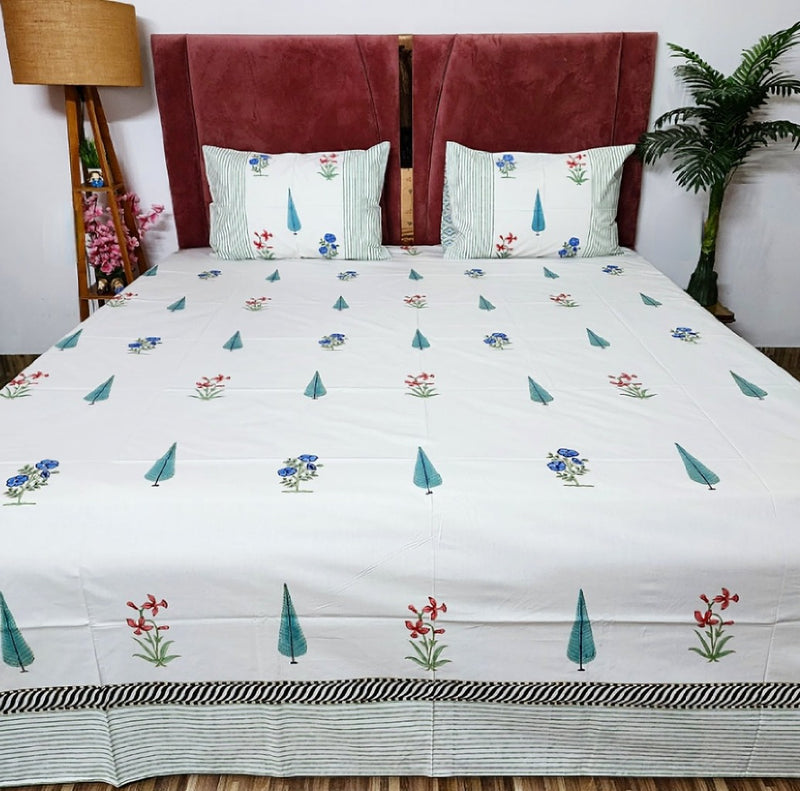 Positive Vibes Hand Block Bedsheet