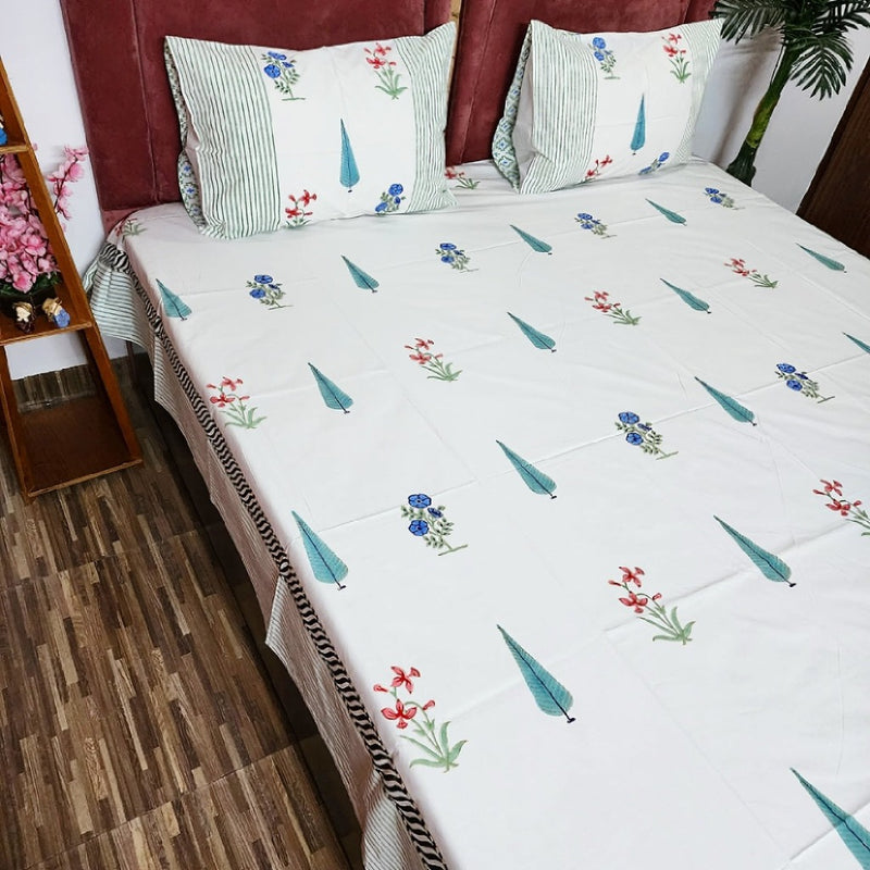 Positive Vibes Hand Block Bedsheet