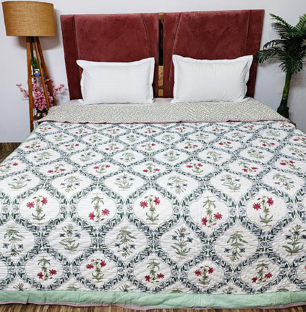 Floral Jaal Double Hand Blocked Quilt