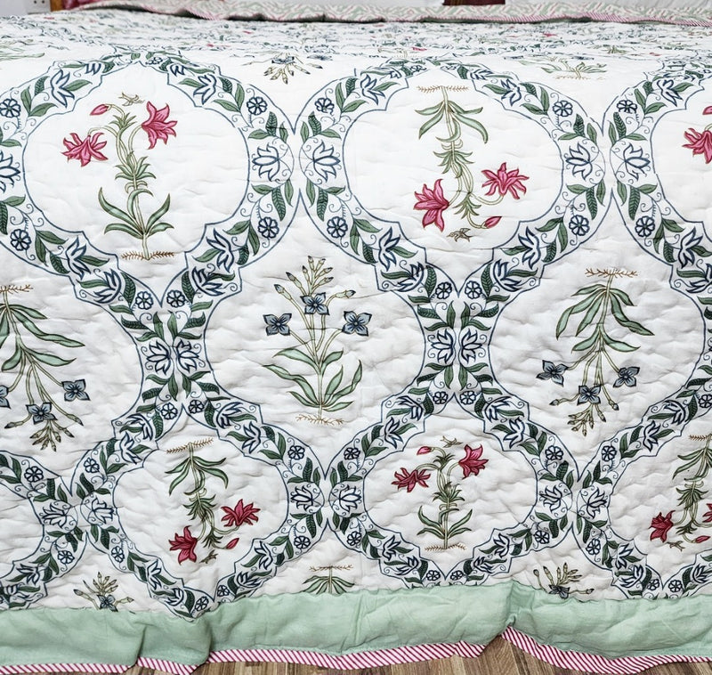 Floral Jaal Double Hand Blocked Quilt