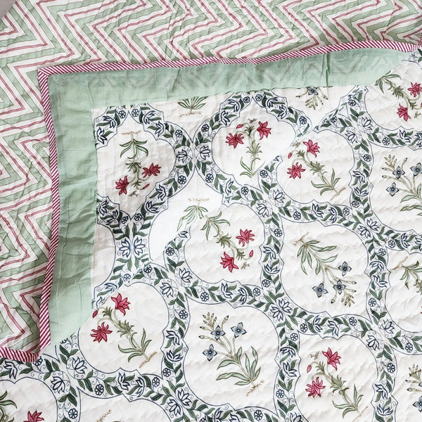 Floral Jaal Double Hand Blocked Quilt