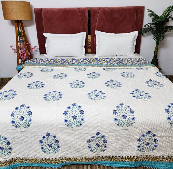 Blue Fantasy Double Hand Blocked Quilt