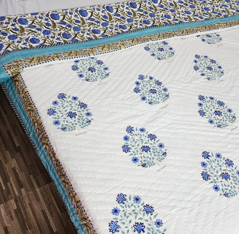 Blue Fantasy Double Hand Blocked Quilt