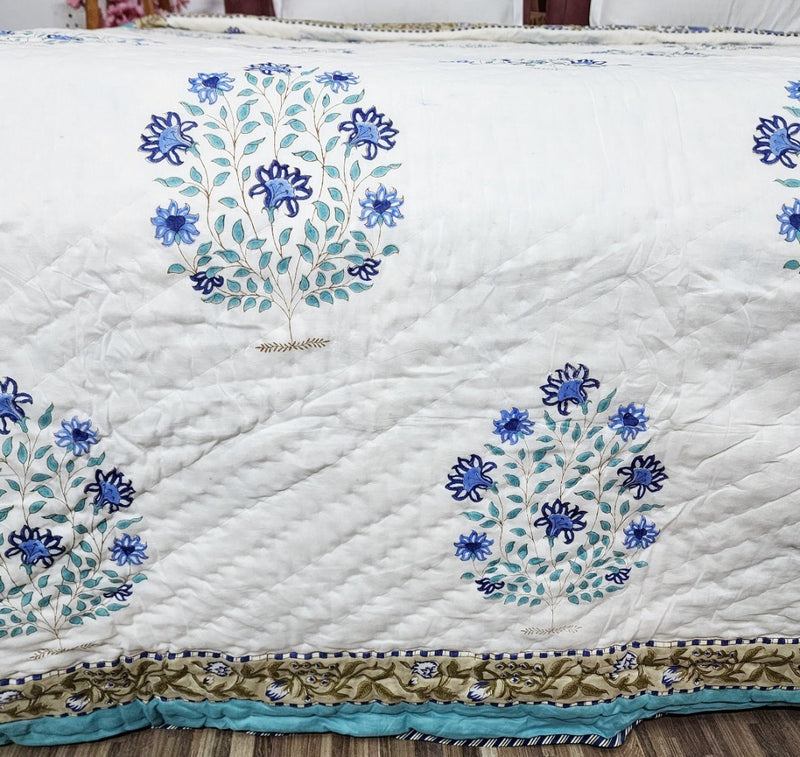 Blue Fantasy Double Hand Blocked Quilt