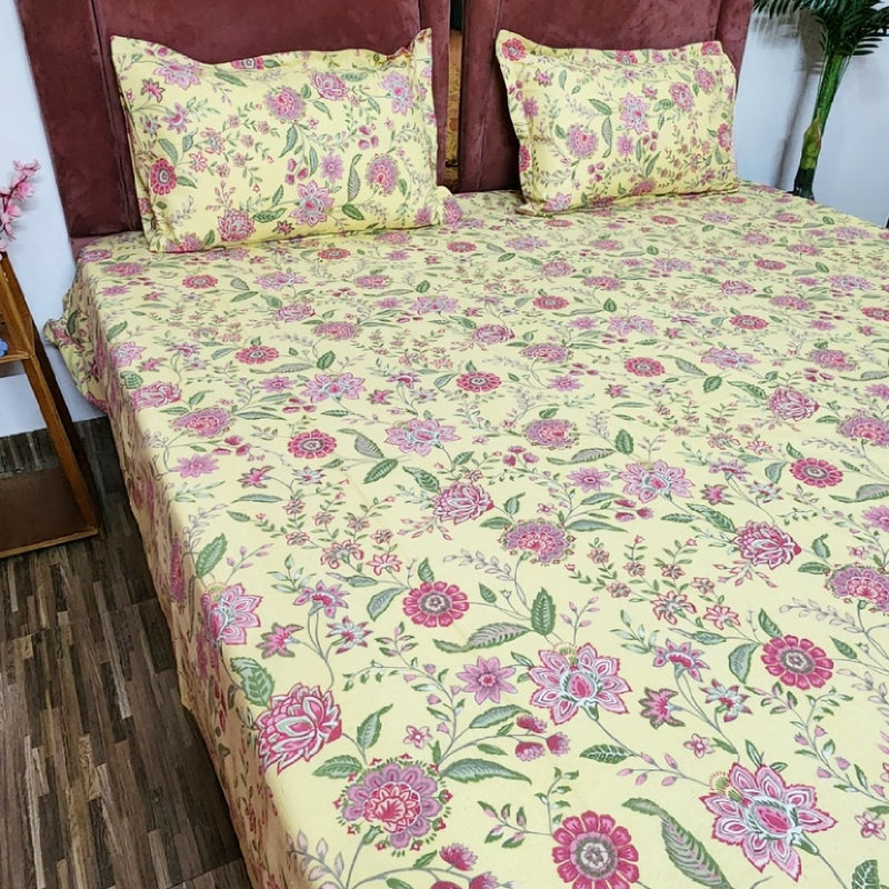 Serene Yellow Cotton Bedsheet