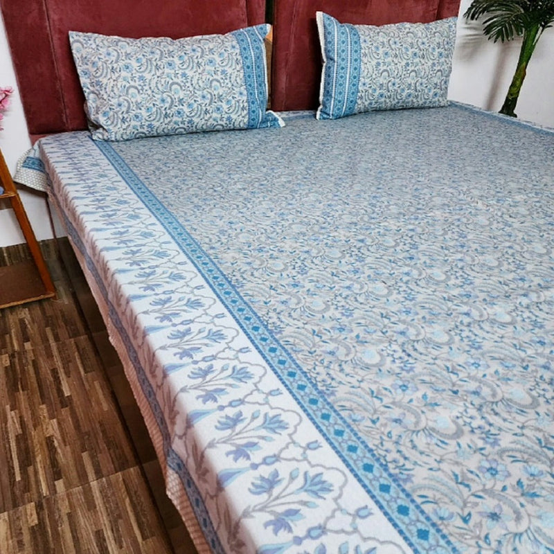 Blue and Grey Cotton Bedsheet