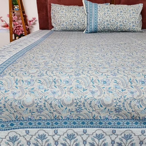 Blue and Grey Cotton Bedsheet