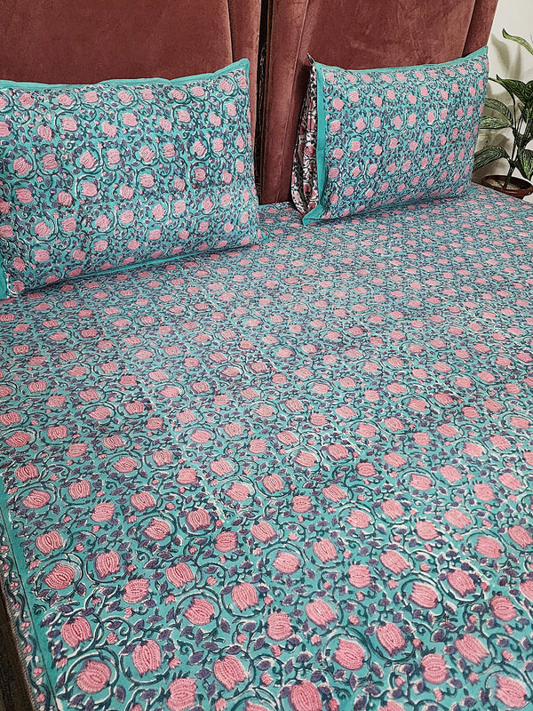 Sanganeri Floral Print Blockprint Bedsheet