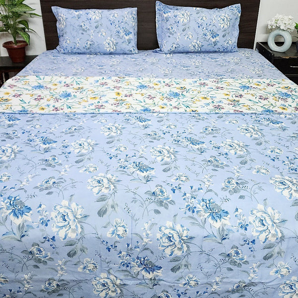 Soft Blue Floral Print - Dohar Bedding Set