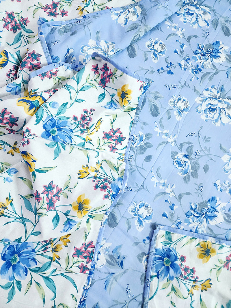 Soft Blue Floral Print - Dohar Bedding Set