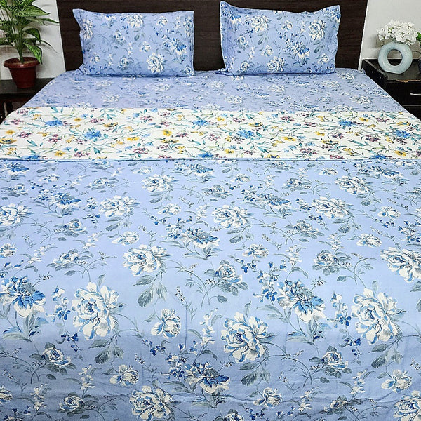 Powder Blue Floral Print - Dohar Bedding Set