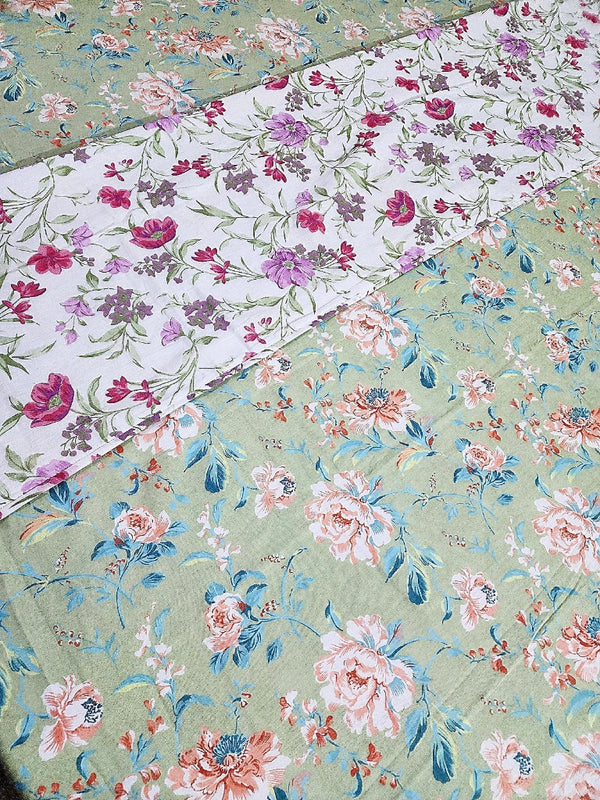Mint Green Floral Print - Dohar Bedding Set