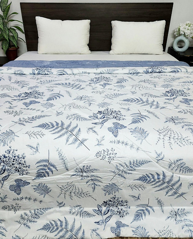Blue Leafy Print Double Comforter