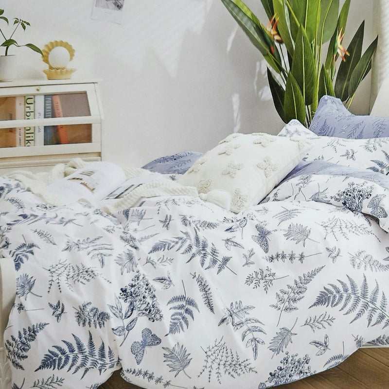 Blue Leafy Print Double Comforter