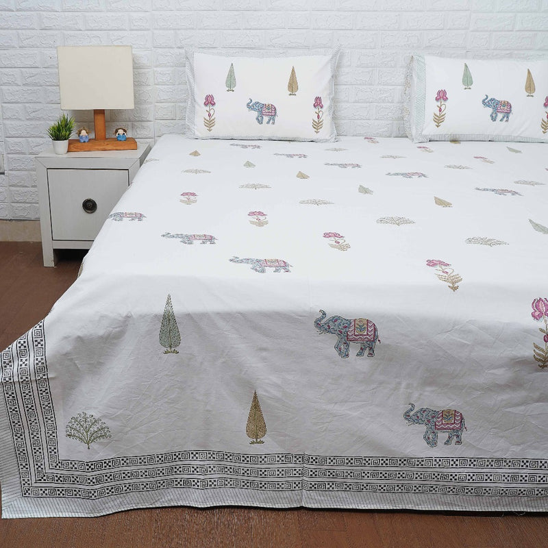 Handblock Bedsheet Set: Botanical Dreams