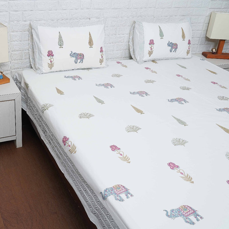 Handblock Bedsheet Set: Botanical Dreams