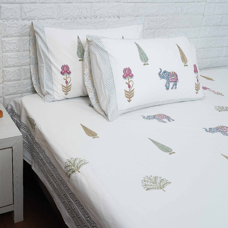 Handblock Bedsheet Set: Botanical Dreams