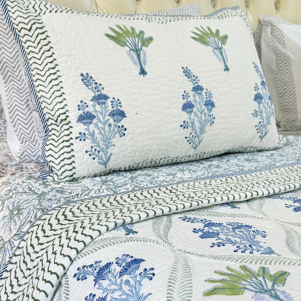 Floral Muse Hand Blocked Quilted Bedcover