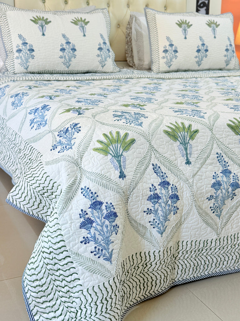 Floral Muse Hand Blocked Quilted Bedcover