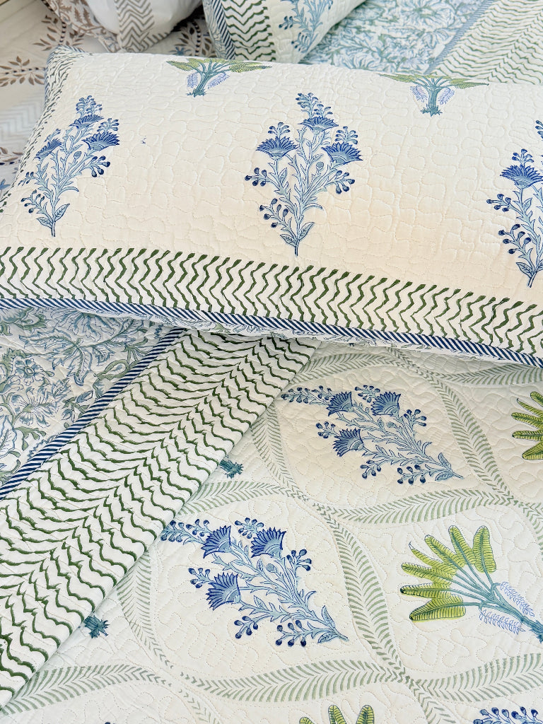 Floral Muse Hand Blocked Quilted Bedcover
