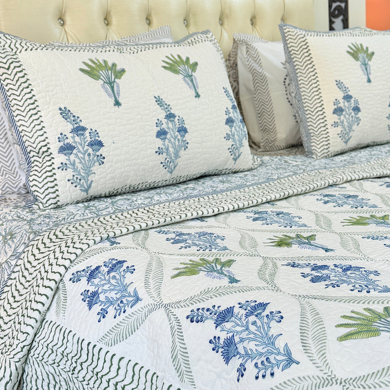 Floral Muse Hand Blocked Quilted Bedcover