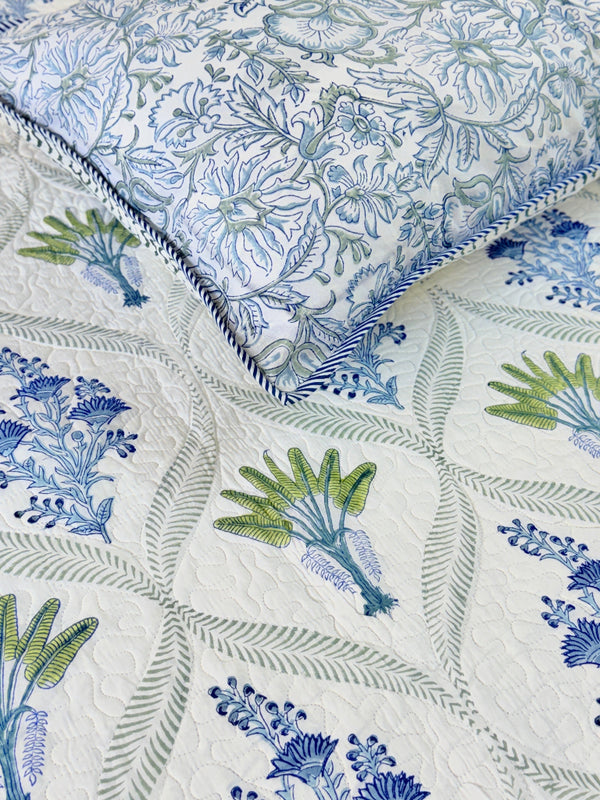 Floral Muse Hand Blocked Quilted Bedcover