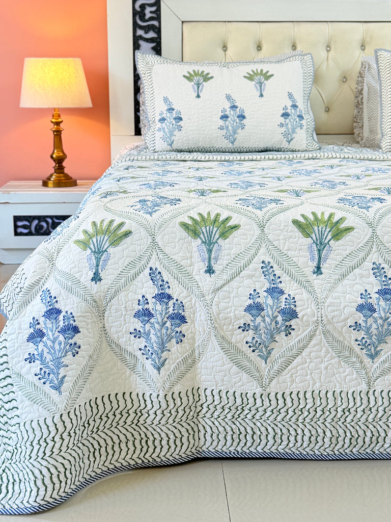 Floral Muse Hand Blocked Quilted Bedcover
