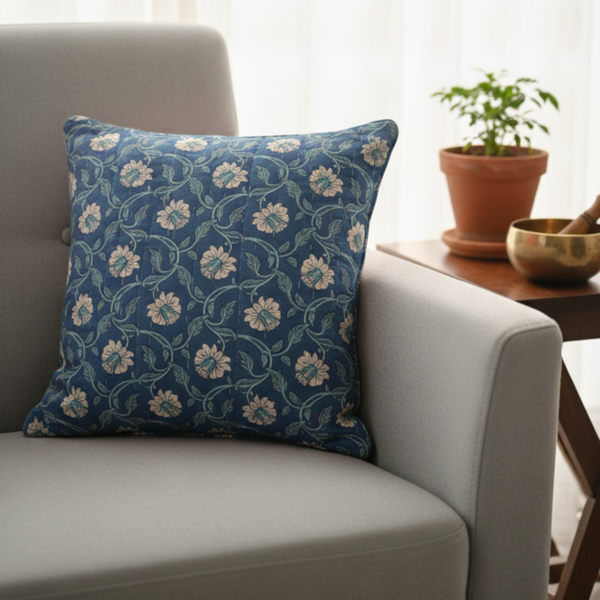 Blue's Elegance - Quilted and Reversible Cushion Cover