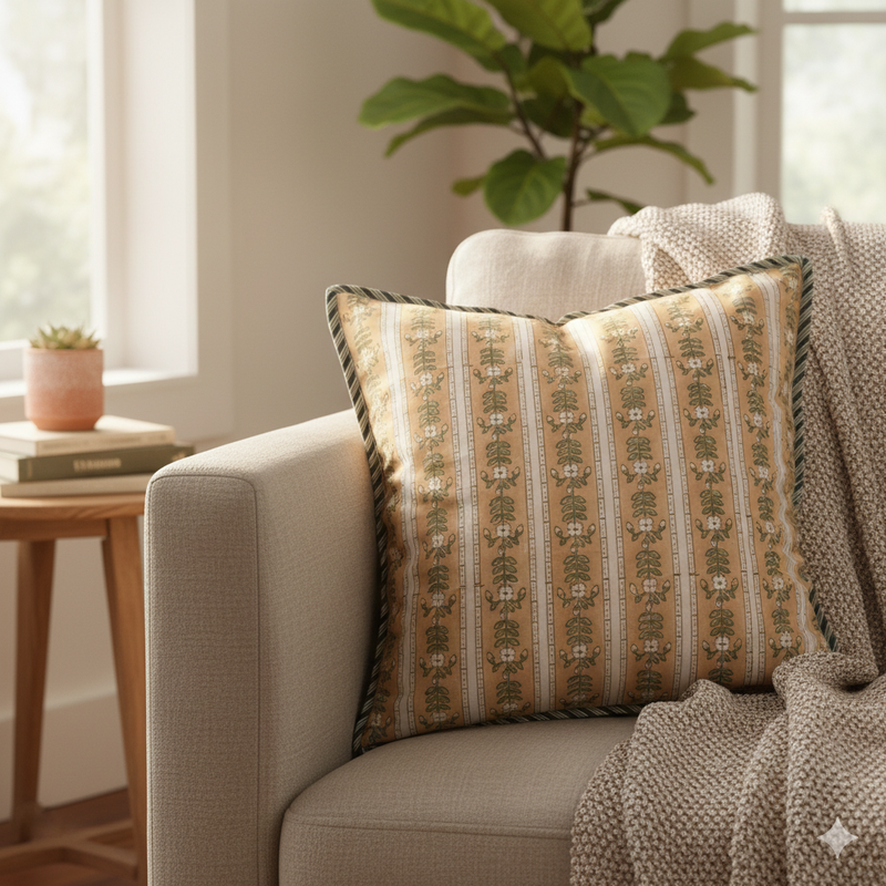 Evergreen Florals Hand Blocked Cushion Cover