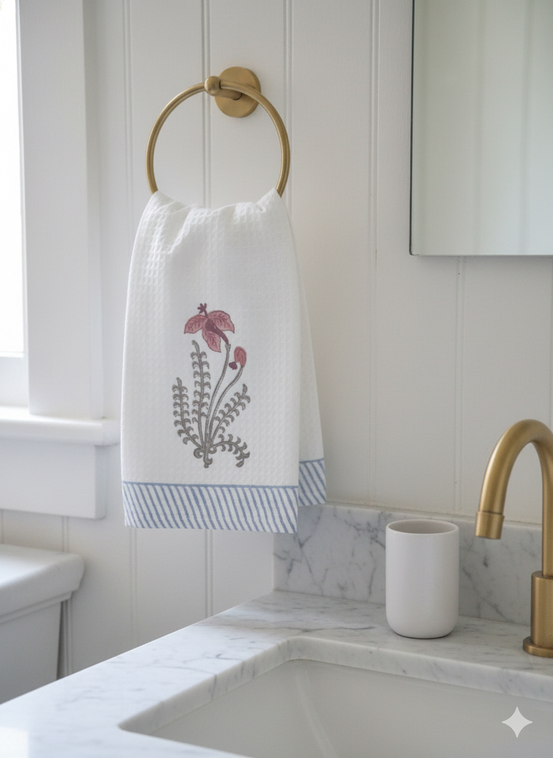 Cypress and Floral Motif - Hand Blocked Hand Towel