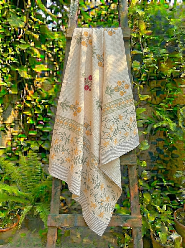 Flowering Beauty Hand Blocked Bath Towel Set