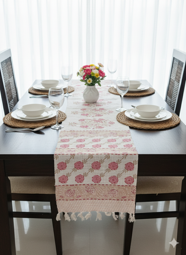 Bird Paradise Hand Blocked Jute Table Runner
