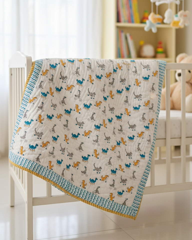 Animal Love Hand Blocked Baby Quilt