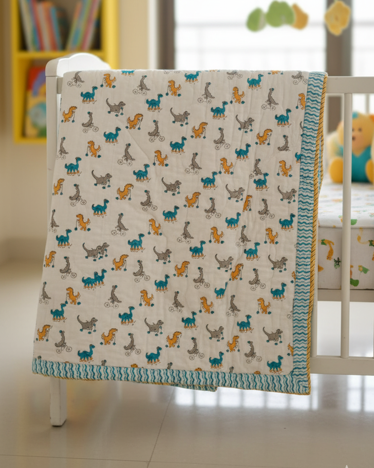 Animal Love Hand Blocked Baby Quilt