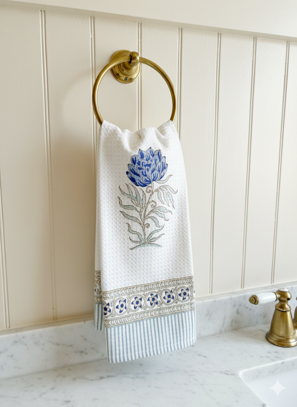 Blue Floral Charm Hand Blocked Hand Towel