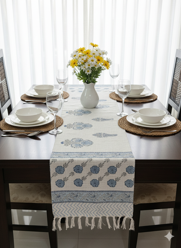 Floral Bloom Hand Blocked Jute Table Runner