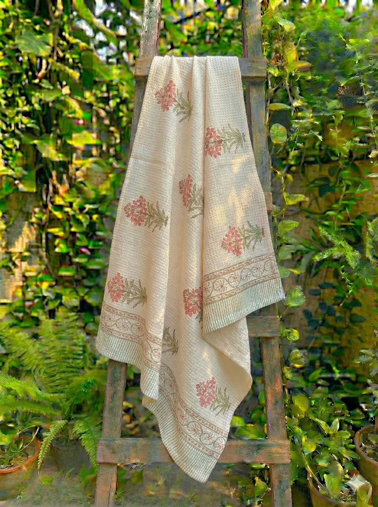 Floral Charm Hand Blocked Bath Towel