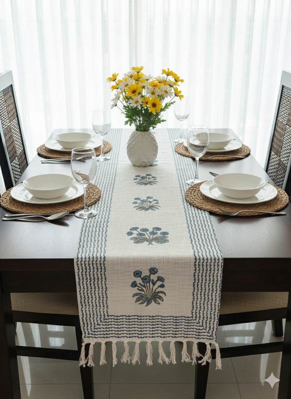 Floral Hues Hand Blocked Jute Table Runner