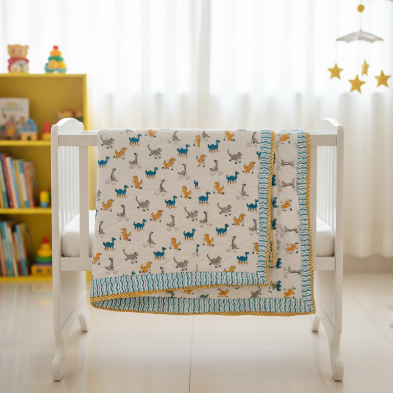 Animal Love Hand Blocked Baby Quilt